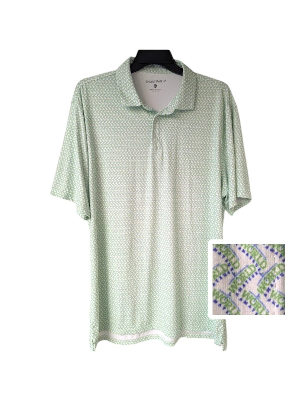Short Par 4 Golf Polo Mens 2XL Green World Amateur AOP Performance Shirt 26.5x33